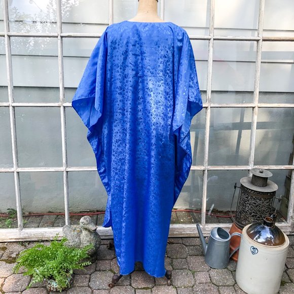 SOLD Vintage 80s Blue Embroidered Kaftan Mumu Maxi - Picture 5 of 7
